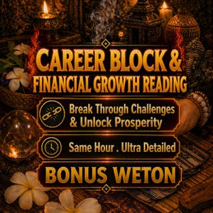 May include: An advertisement with the text "CAREER BLOCK & FINANCIAL GROWTH READING". It also includes the phrases "Break Through Challenges & Unlock Prosperity" and "Same Hour. Ultra Detailed". The image has a mystical theme with candles and a crystal ball.