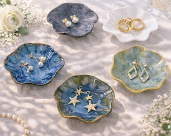 Plato de cerámica hecho a mano para anillos, bandeja para joyas, soporte para joyas, regalo para damas de honor, plato de joyería personalizado, plato para anillos personalizado