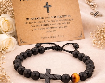 First Holy Communion Bracelet – Cross Bead Bracelet for Boys, Christian Gift, Religious Bracelet with Card, Faith Gift, Gift for Son Nephew