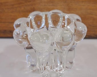 Vintage reims france clear low rise glass candle holders marked
