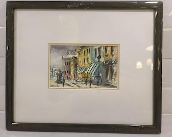 Original Watercolor Paris Street Scenes Pair Yvan Genest Signed Aquarelles Framed Gallery