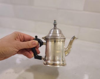 Vintage Silverplate Individual Teapot with Black Bakelite Handle - Single Service Coffee Pot for One - Art Deco Personal Tea Server