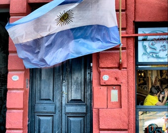 Argentina Flag and Door - Buenos Aires LA BOCA district - Fine Art Travel Photography Print - 8x12
