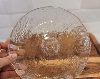 Set of 12 Vintage Arcoroc France Fleur Glass Plates, 7.5 Inch Clear Textured Sunflower Dessert and Salad Dishes
