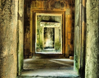 Window Photograph of Angkor Wat, Cambodia - Stone Temple Print Wall Art