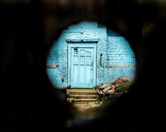 Blue Door Peephole Urban Decay- Vancouver - Fine Art Photography Print - 8x12 - Affordable Home Decor