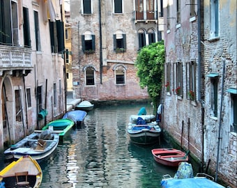 Canals and Boats - Venice, Italy -  Fine Art Photography Print - 8x12 - Home Decor