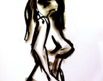 Charcoal Art Print - Woman Figure in Charcoal Sketch - Fine Art Print - 8x12  - Black and White Home Decor