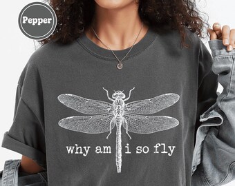 Camiseta "¿Por qué soy tan genial?", camiseta divertida con estampado de libélula, regalo vintage para amantes de los insectos, ropa irónica sobre la naturaleza, camiseta con meme de jerga de los 90 de Comfort Colors