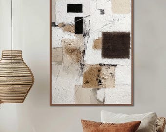 Opera d'arte astratta minimalista su tela, pittura a spatola, opera d'arte moderna originale per il soggiorno.