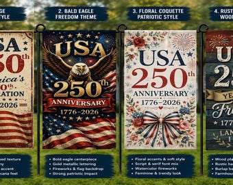 USA 250th Anniversary Garden Flag, Patriotic Eagle Yard Flag, Vintage America 1776-2026 Outdoor Decor, Independence Day Banner Set of 4 Flag