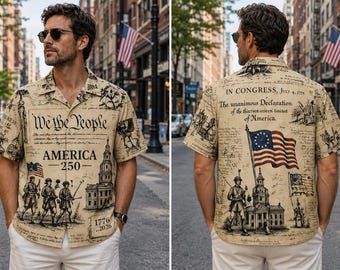 Vintage Newspaper America 250th Anniversary Hawaii Shirt, Patriotic 1776 2026 Button Up Shirt,We The People USA Independence Day Aloha Shirt