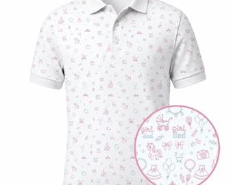Custom Pastel Girl Dad Golf Polo Shirt, Cute Unicorn & Castle Print Polo for Men, Funny Dad Golf Shirt, Soft Aesthetic Father’s Day Gift
