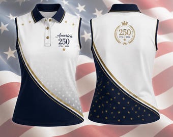 Womens America 250 Sleeveless Polo Shirt Patriotic Golf Top USA 1776 2026 Independence Day Collared Tank for Summer 4th of July Shirt Gift
