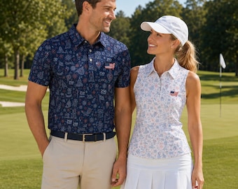 Patriotic Golf Polo Couple Shirts, 250 Years America Golf Outfit, Matching USA Golf Polos, Sleeveless Women Polo & Men Polo, Couple Gift