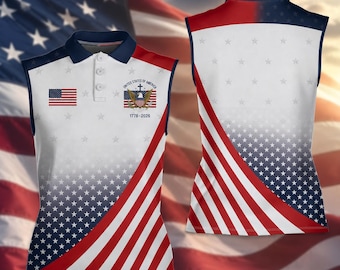 Womens America 250 Anniversary Sleeveless Polo Shirt Patriotic USA Flag Golf Top Fourth of July 1776 2026 Collared Tank 4th of July Shirt