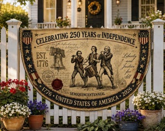 250 Years of Independence Half Moon Flag, 1776 2026 Semiquincentennial Patriotic Fence Banner, Vintage Americana USA 1776 2026 Outdoor Decor