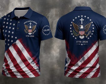 Patriotic USA Eagle Polo Shirt 1776-2026, American Flag Polo for Men,America 250th Anniversary Shirt, Veteran Tribute Golf Polo Gift For Him