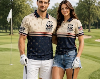 250 Years of America Polo Shirt, Patriotic Golf Polo, 1776-2026 Independence Anniversary Shirt, USA Flag Eagle Polo, Matching Couple Shirt