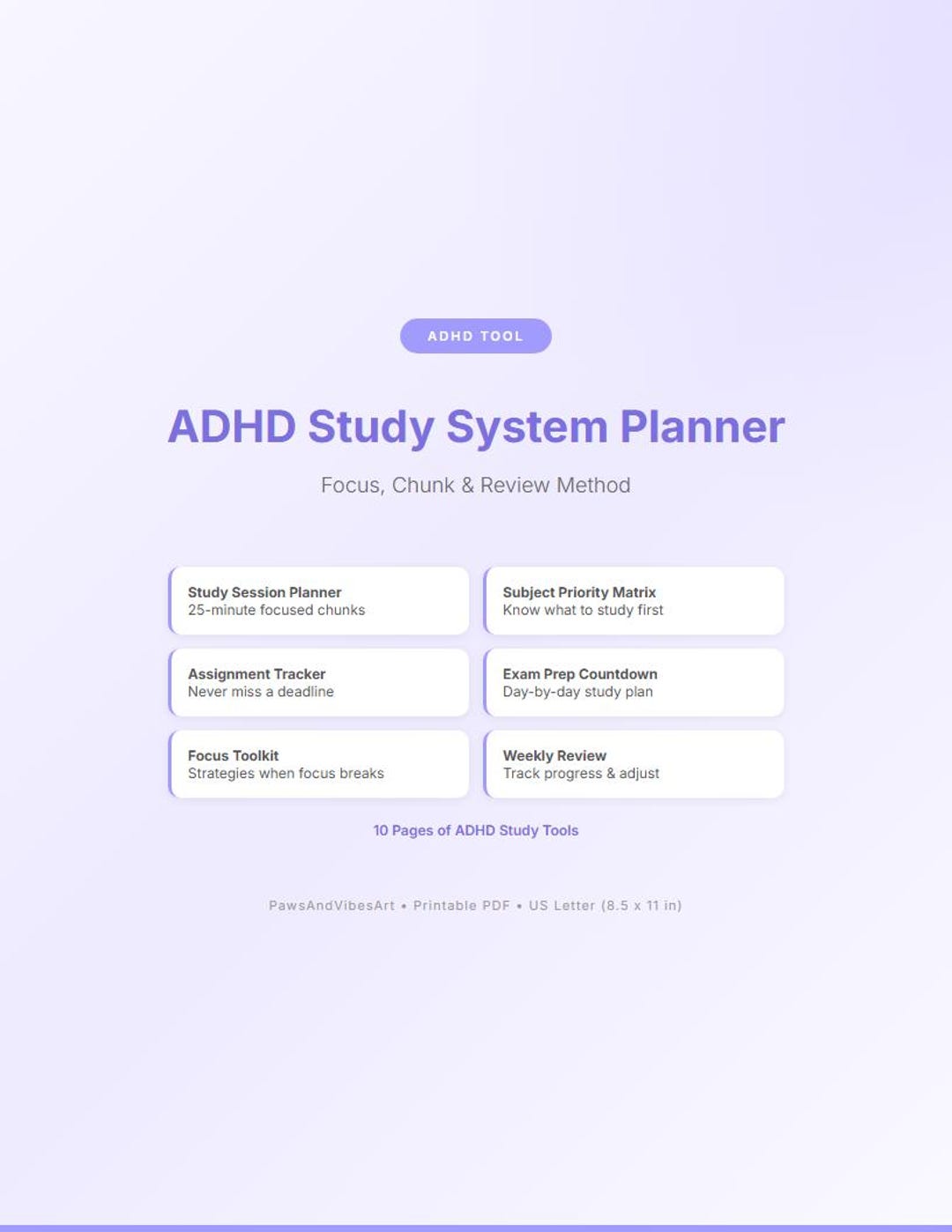 ADHD Study System Printable | Focus Session Planner | Neurodivergent ...