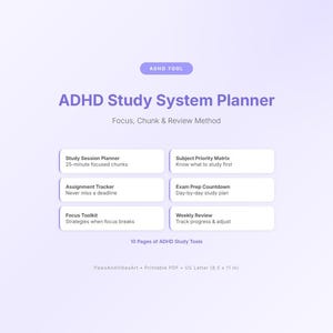 ADHD Study System Printable | Focus Session Planner | Neurodivergent Student | College Study Guide | PDF