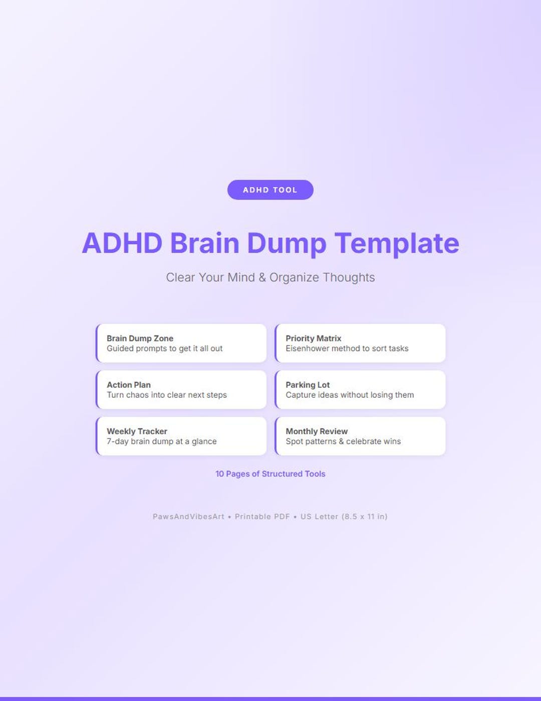 ADHD Brain Dump Template | Mental Declutter Thought Organizer ...