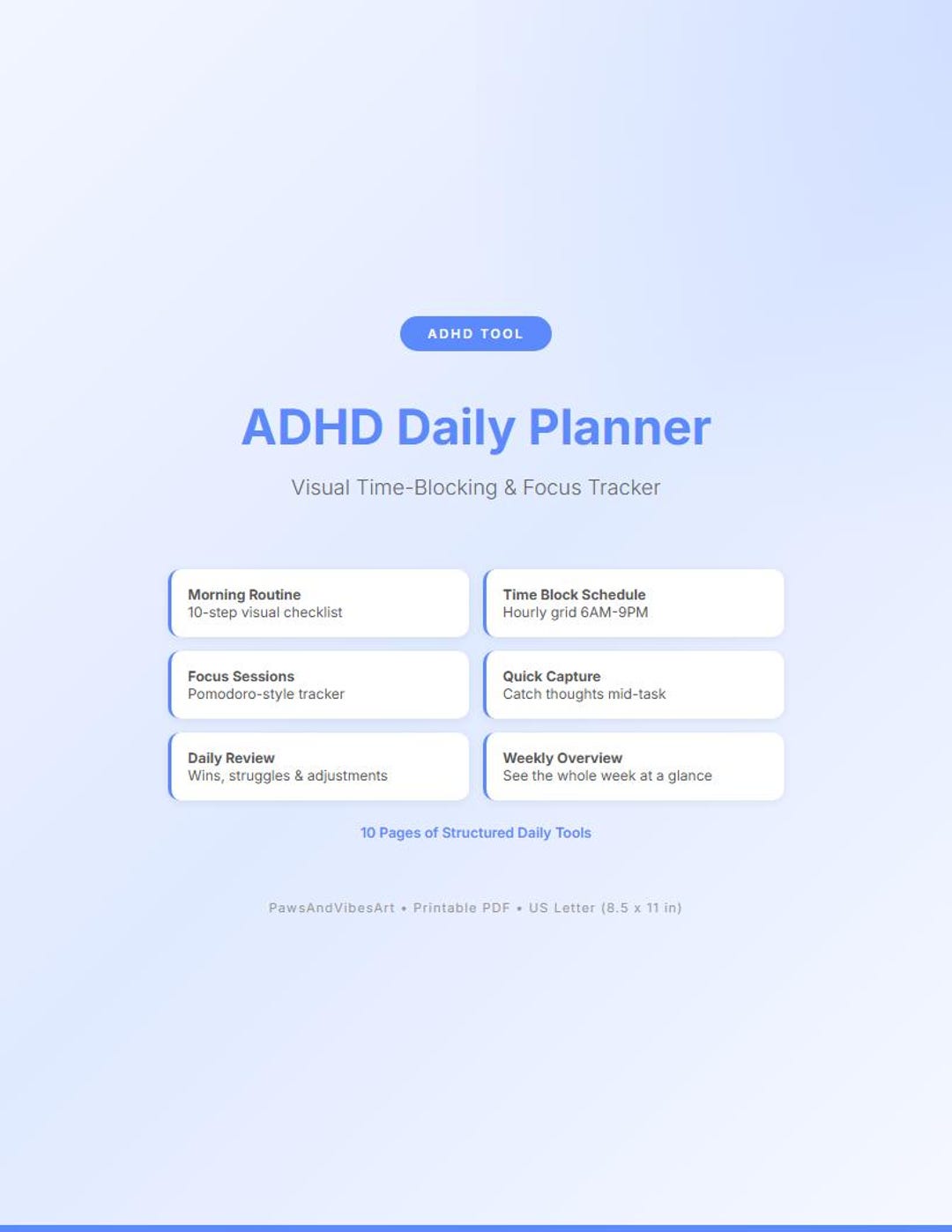 ADHD Daily Planner Printable | Time Blocking Focus Schedule ...