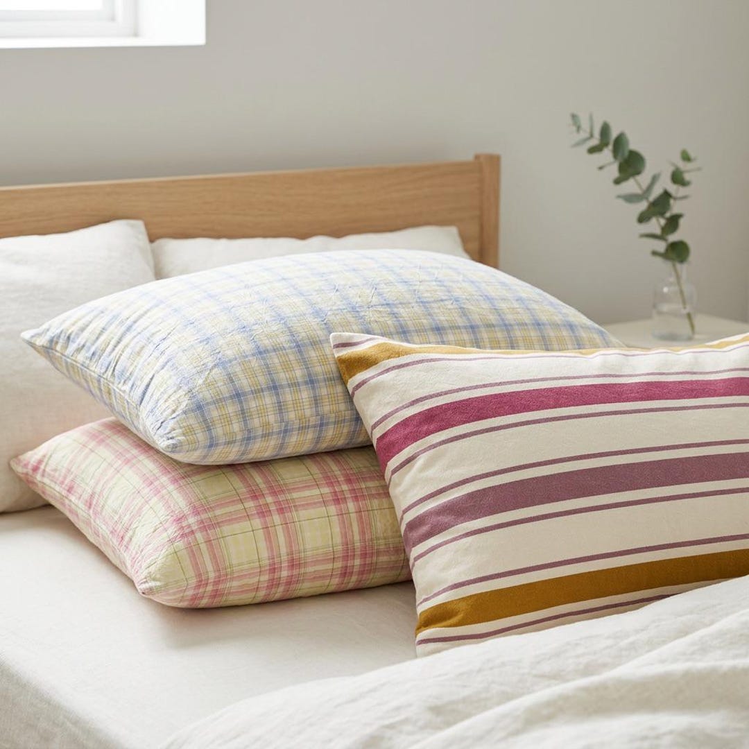 Check Pattern Bedding Soft Cotton Gingham Pillowcase Check Pattern Bedding Cover Standard ...