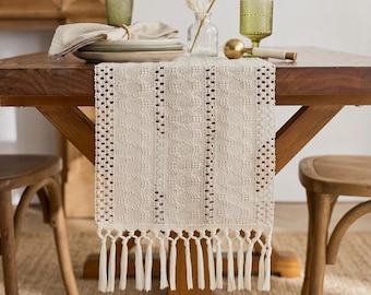 Boho Table Runner Cotton Tassel Farmhouse Dining Table Decor