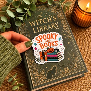 Spooky And Books Sticker, Halloween Book Sticker, Bookish Ghost Sticker, Kindle Sticker, Cute Reader Sticker, Fall Book Lover Decal