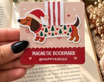 Magnetisches Dackel Lesezeichen Weihnachten, Weihnachts Dackel Geschenk, Hunde Lesezeichen, Süßes Weihnachtsgeschenk für Bücherliebhaber