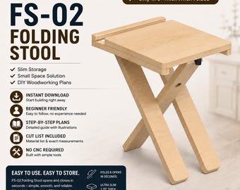 Bauplan für einen Klapphocker FS-02 | DIY-Campinghocker aus Holz | Flach zusammenklappbarer, tragbarer Sitz | Kompakter Klapphocker (PDF-Download) | Bauplan für einen Wohnmobilhocker