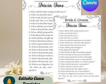 Braut und Bräutigam Trivia Spielvorlage, bearbeitbare Hochzeitsfeier Quiz, druckbare Canva Paare Spiel, Sofort Download Trivia Zeit