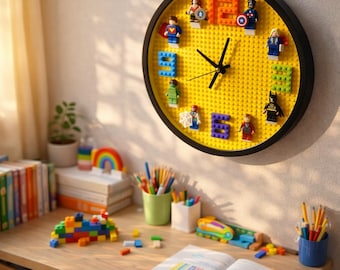Creative 12-Inch Building Block Wall Clock – Block Style Wall Decor for Kids' Room, Playroom Decoration, Fun Home Clock, Birthday Gift