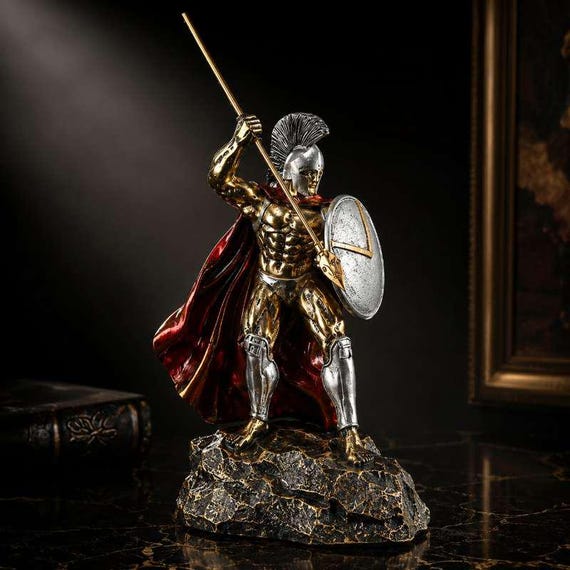 Ancient Warrior Statue | Greek Soldier Figurine | Office Desk Decor | Home Shelf Art | Courage & Strength Gift | Resin Sculpture