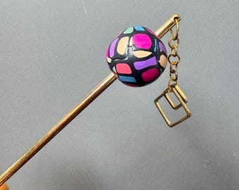 Vintage Japanese Kanzashi Hairpin | Colorful Polymer Clay Ball Hair Stick | Retro Geometric Accessory