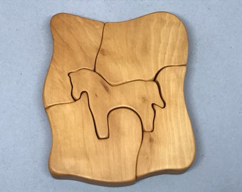 Puzzle in legno cavallo giocattolo colore naturale 8,0 x 10,0 x 1,5 cm (lxhxs) circa 85 g.