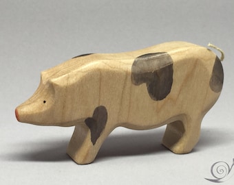 Toy Pig - Hog Wooden / white with grey spots Size: 9,5 x 5,0 x 2,2 cm (bxhxs)  approx. 30,0 gr.