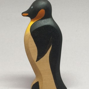 Toy Penguin wooden white black orange with head down Size: 9,0 x 4,0 x 2,2 cm bxhxs approx. 29,5 gr. image 2