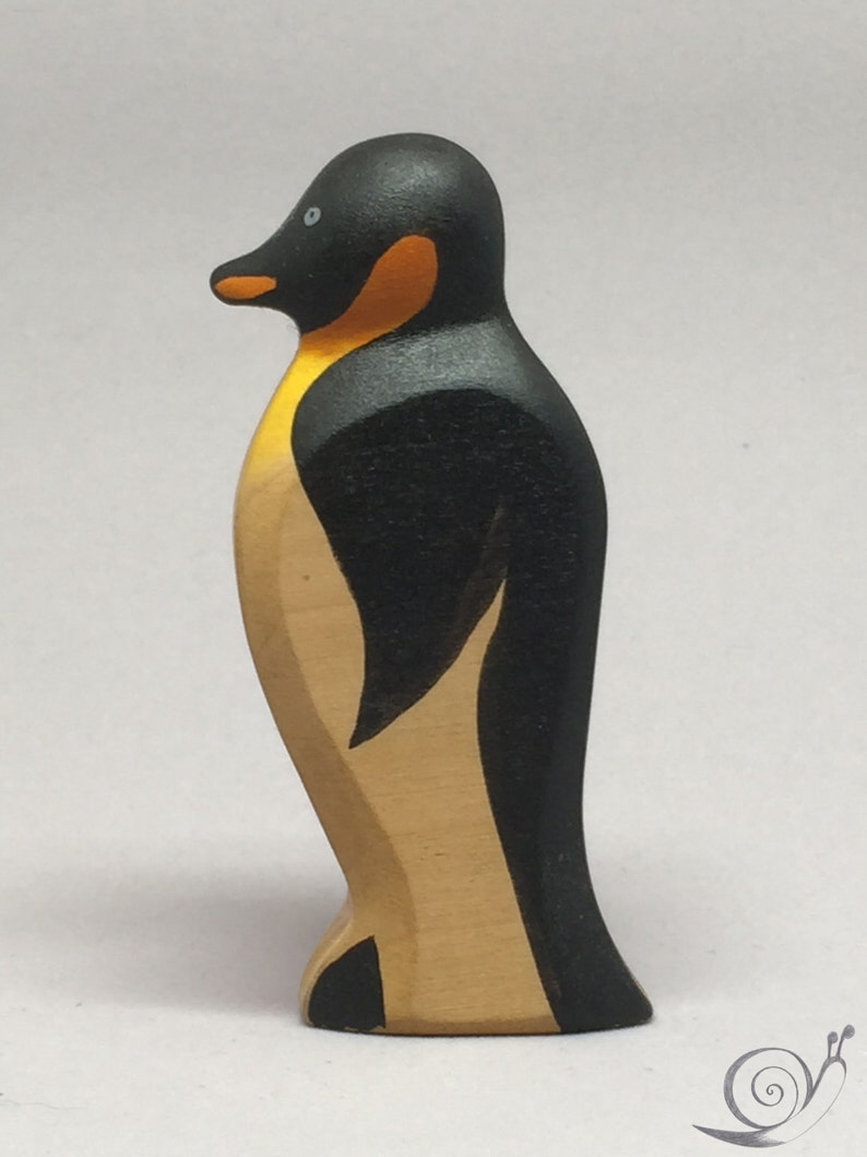 Toy Penguin wooden white black orange with head down Size: 9,0 x 4,0 x 2,2 cm bxhxs approx. 29,5 gr. image 2