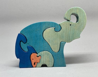 Toy elephant wooden puzzle blue light blue pink 2nd