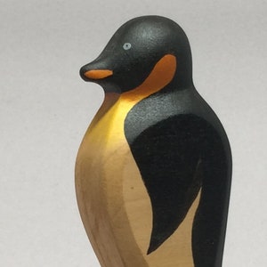 Toy Penguin wooden white black orange with head down Size: 9,0 x 4,0 x 2,2 cm bxhxs approx. 29,5 gr. image 1