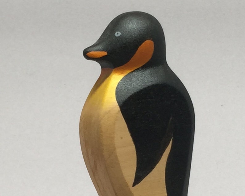 Toy Penguin wooden white black orange with head down Size: 9,0 x 4,0 x 2,2 cm bxhxs approx. 29,5 gr. image 1