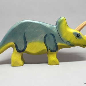 Toy Dino Triceratops Wood green blue colourful | Size:  19,5 x 8,3 x 3,0 cm (bxhxs)  approx. 130 gr.