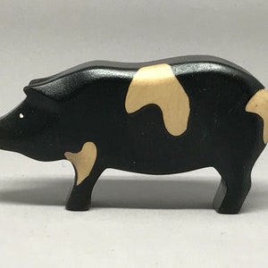 Toy pig wood black white spots large 11.0 x 6.0 x 3.0 cm (wxhxs) approx. 58 gr.