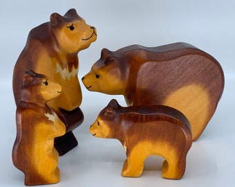 Toy wood animals brown bear family Grizzly 4 pieces brown colourful Size: 14,0x9,5x3,0 cm (bxhxs) approx. 320,0 gr