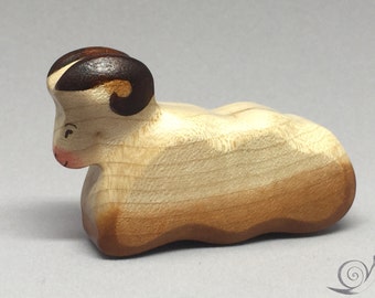 Toy Ram Sheep wooden white brown pink colourful - lying Size: 7,0 x 4,5 x 2,3 cm (bxhxs)  ca. 26,0 gr.