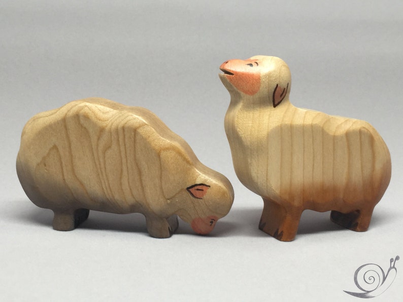 Toy Sheep wooden white brown pink colourful standing with heads up mowing Size: 7,0 x 6,5 x 2,0 cm bxhxs approx. 29,5 gr. image 5