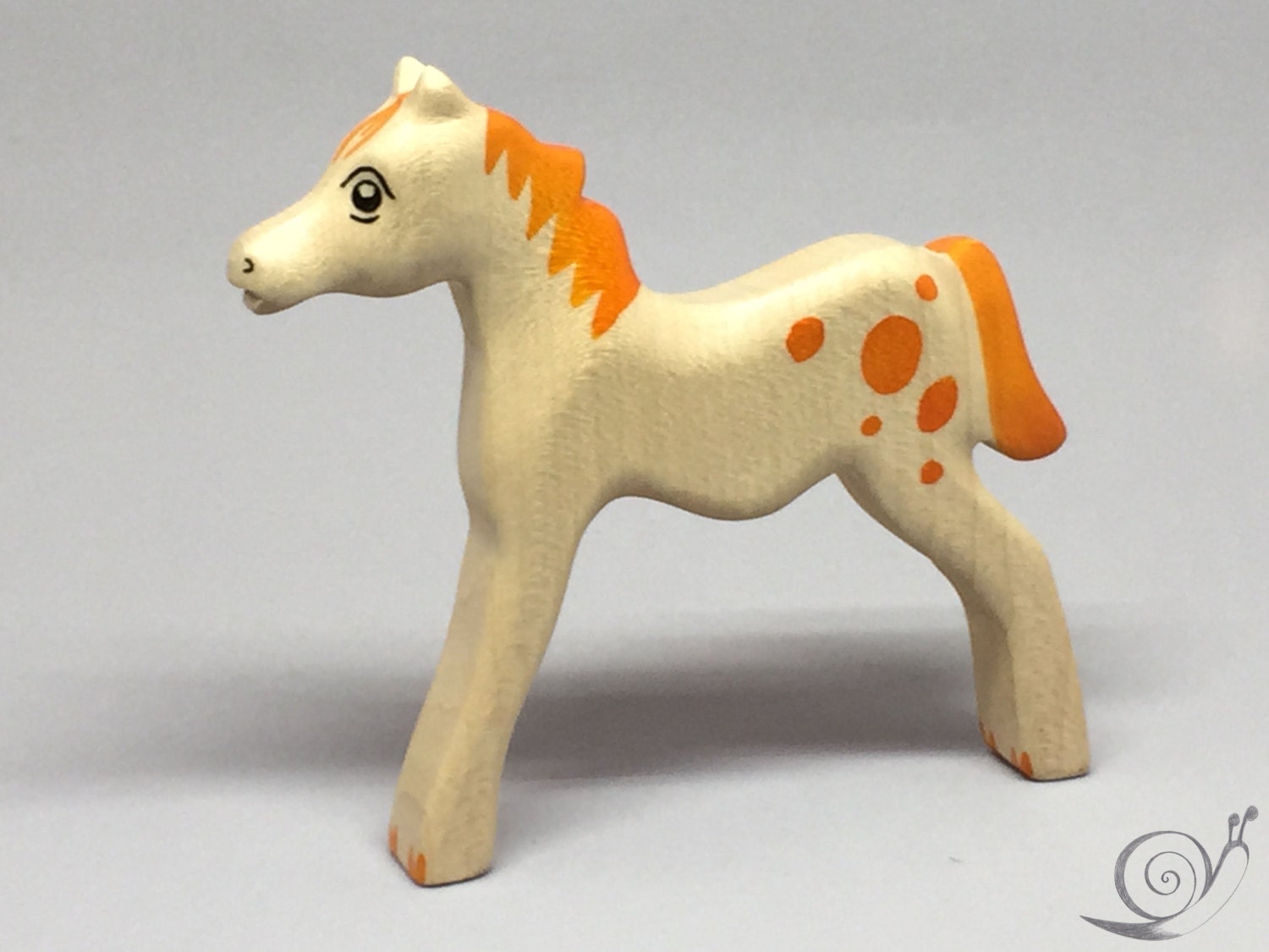 Toy Foal Horsey Wooden White Light Brown With Orange Spots Etsy