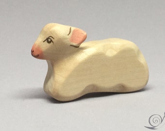 Toy Lamb Sheep wooden white grey colourful - lying  Size: 6,5 x 4,0 x 1,5 cm (bxhxs)  ca. 11 gr.